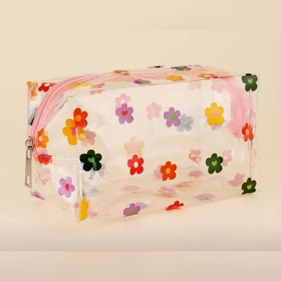 PVC Clear Floral Makeup Cosmetic Bag Pouch - Picture 1 of 3